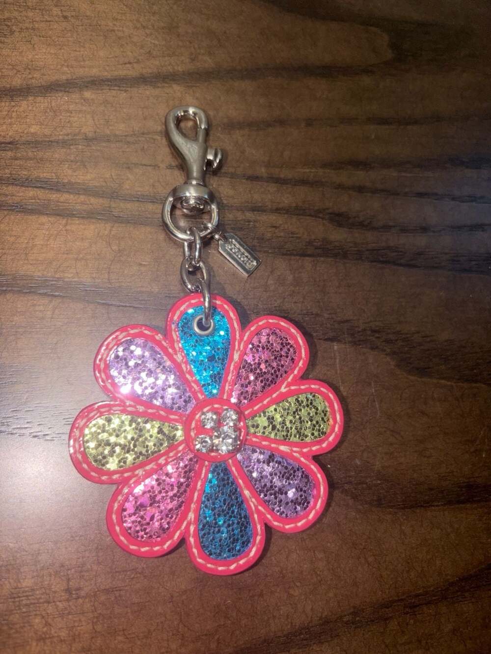 Coach Crystal Metallic Pink Flower Daisy Purse Charm Keyfob